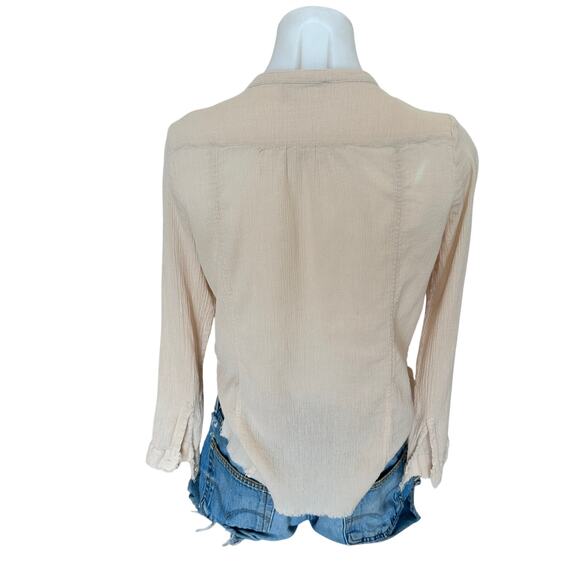 Zadig & Voltair Beige Gauze Henley Top LARGE Crinkle Cotton Designer $158 - Picture 2 of 5